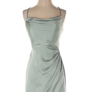 Sage green satin Azazie Bridesmaid Dress